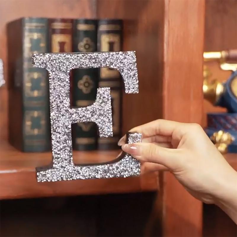 5.7 Inch Crystal Diamond Letters Bling Wooden Decor Hangable with Hooks Rhinestone Decorations Craft for Wall Art Bedroom Door Table Ornament Gift