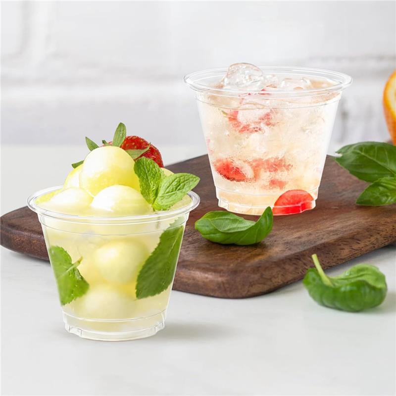 100 Pack 9 oz Clear Plastic Cups for Parties and Desserts - Sturdy & Food Safe Disposable Cups