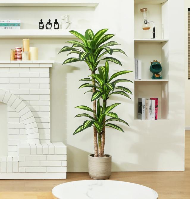 Artificial Plants, 5ft Dracaena Tree Faux Plants Indoor Outdoor Decor Fake Tree in Pot Silk Plants for Home Decor Office Living Room Porch Patio Perfect Housewarming Gift