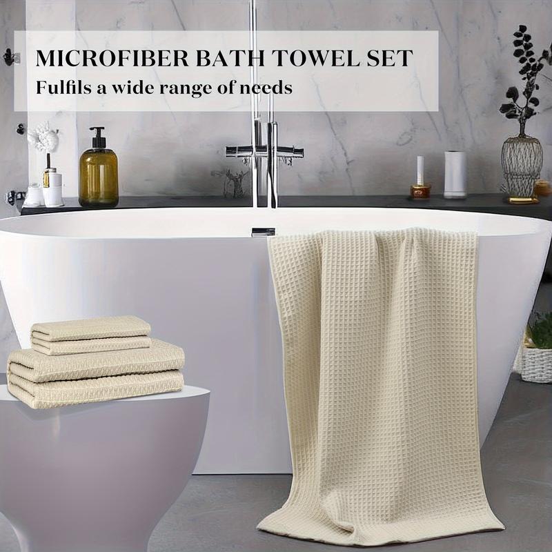 Bath Towel Set Pack of 12 Washcloths Highly Absorbent Microfiber Oversize Quick Dry Lint Free Hand Bath Towels Lightweight Beach Waffle Towels Set for Family