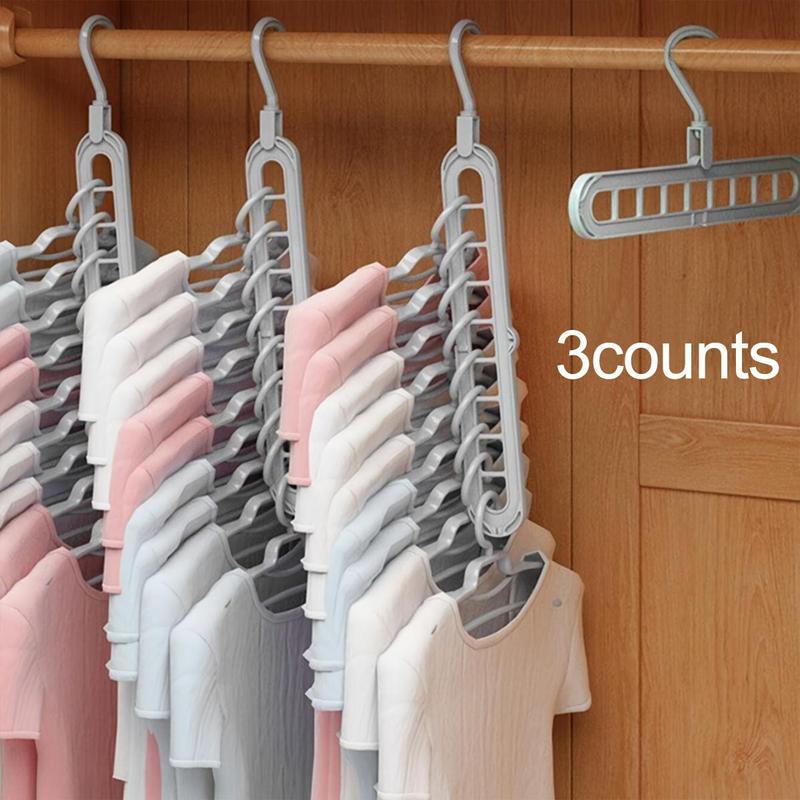 Foldable 9-hole Hanger, 3 Counts Space Saving Clothes Organizer Hanger, Durable Clothes Hanger for Home & Dormitory Storage