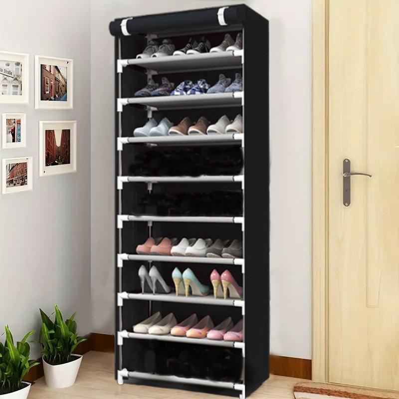 Ten layers of black shoe rack, help in the room. Convenient shoe storage