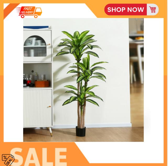 Artificial Plants, 5ft Dracaena Tree Faux Plants Indoor Outdoor Decor Fake Tree in Pot Silk Plants for Home Decor Office Living Room Porch Patio Perfect Housewarming Gift