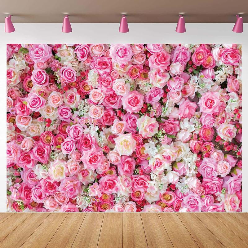 Pink Floral Backdrop Flower Wall Photography Background Mother's Day Decorations for Bridal Shower Wedding  Shower Birthday Cake Table Supplies Banner (7X5FT(82x59inch))