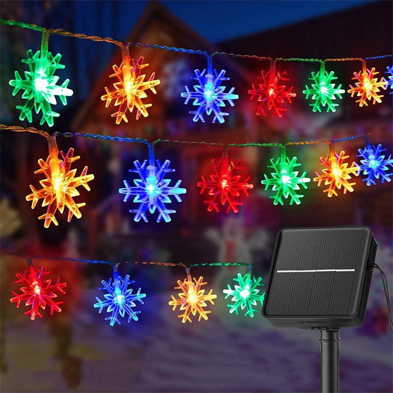 Solar Powered Snowflake Shaped String Light, Outdoor Solar String Light with 8 Lighting Modes, Ambiance Light for Christmas Tree, Garden, Patio Decor