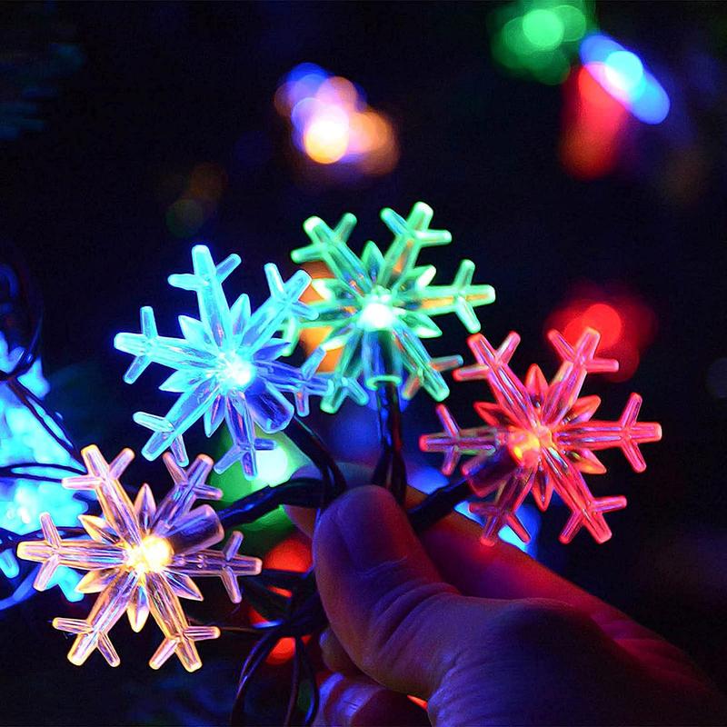 Solar Powered Snowflake Shaped String Light, Outdoor Solar String Light with 8 Lighting Modes, Ambiance Light for Christmas Tree, Garden, Patio Decor