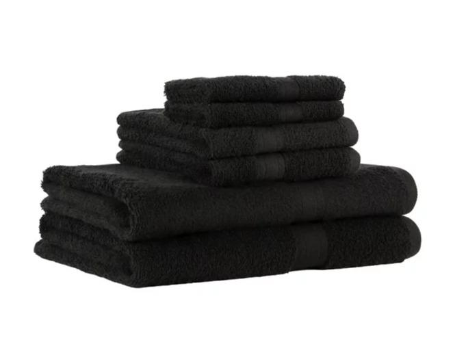 Solid 6-Piece Adult Bath Towel Set, Rich Black Cotton Hand Stripe