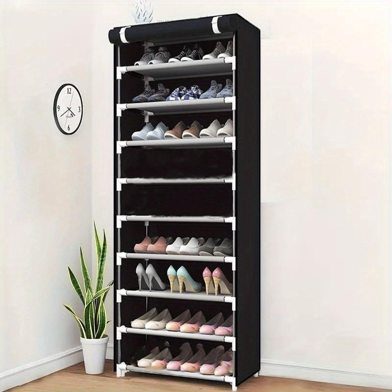 Ten layers of black shoe rack, help in the room. Convenient shoe storage