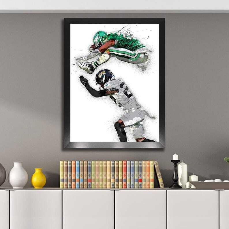 Saquon Barkley, Reverse Hurdle Poster, Philadelphia Eagles-Gallery Canvas Wrap, Man Cave, Kids Room, Game Room