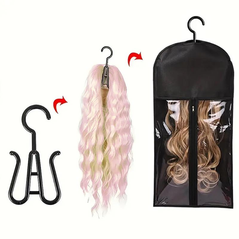 4PCS Wig Storage Bag With Hook Wig Storage Hanger Zipper Transparent Dustproof Wig Storage Bag, Hair Extension Holder Wig Bag Wig Storage For Multiple Wigs Holder Hair Extension Hanger Wig Tool Wigs Accessories For Salon & Home Use