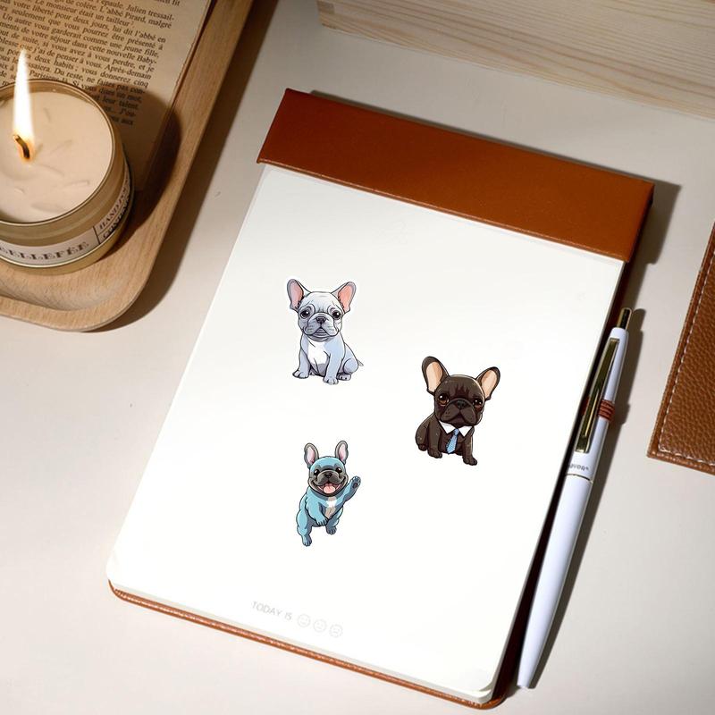 Cartoon French Dog Pattern Sticker, 50pcs Waterproof Self Adhesive Decor Paper, Decor Sticker for Gift Greeting Card Water Bottle Laptop Phone