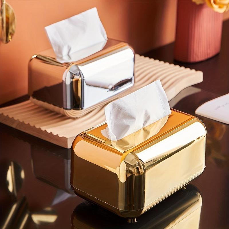 Vintage Tissue Box, 1 Count Luxury Tissue Box Cover, Electroplated Tissue Box Holder, Bathroom Accessories, Bathroom Organizer & Storage