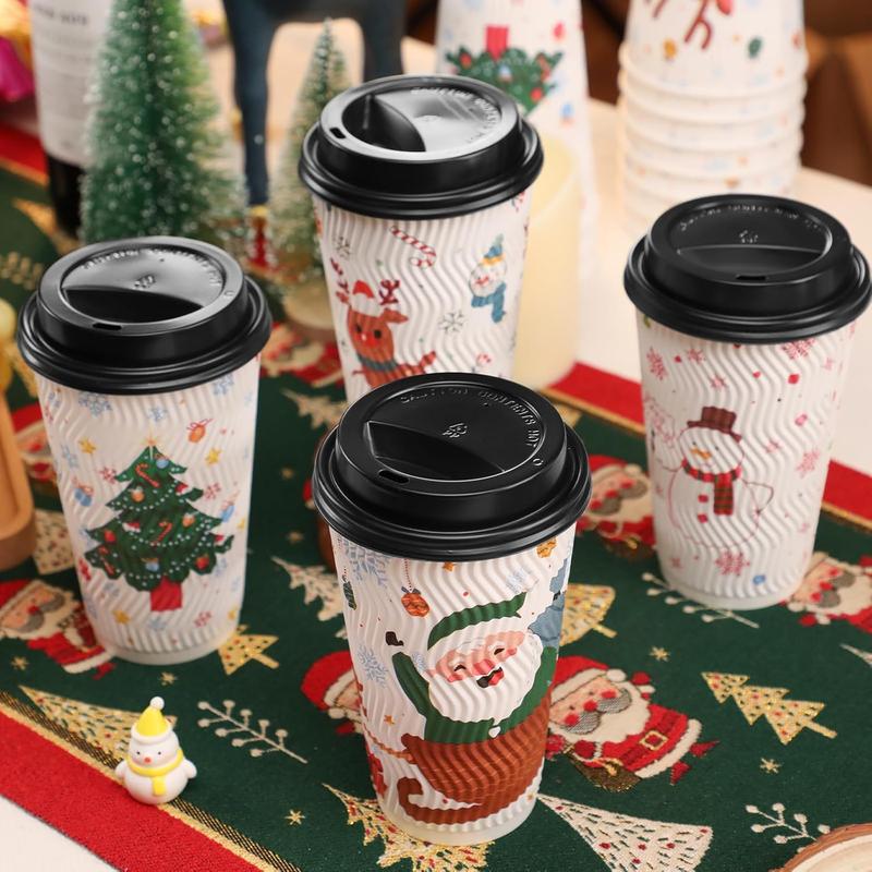 100 Count Christmas Paper Cups, Xmas Disposable coffee Cups Snowflake Santa Snowman Elk Christmas Cups, 16 oz Disposable Christmas Cups for Daily Use Holiday Party(16oz 100Count)