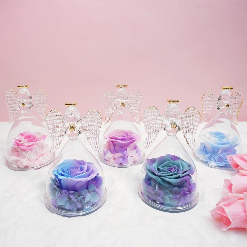 Preserved Flower Rose Gifts for Mom, Birthday Gifts for Women Grandma Wife, Real Rose in Glass Angel Figurines Christmas Mother's Day Anniversary Valentines Thanksgiving and Wedding Gifts