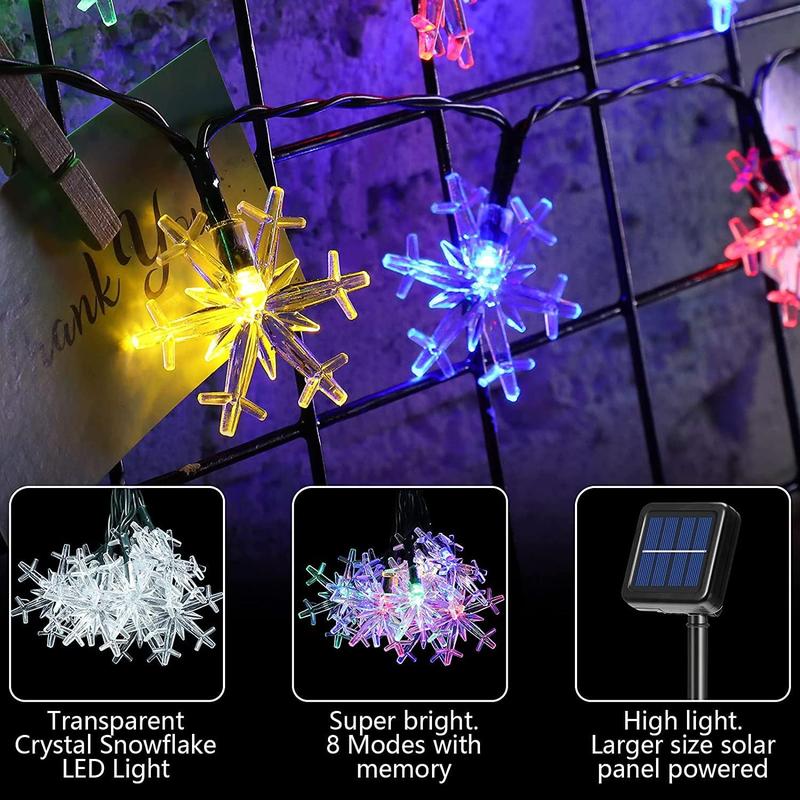 Solar Powered Snowflake Shaped String Light, Outdoor Solar String Light with 8 Lighting Modes, Ambiance Light for Christmas Tree, Garden, Patio Decor