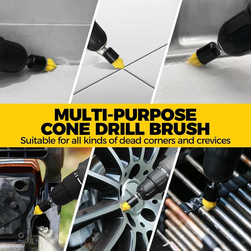 Power Scrubber Cleaning Brush Set - All Purpose Drill Scrub Brushes Kit for Grout, Floor, Tub, Shower, Tile, Bathroom Black