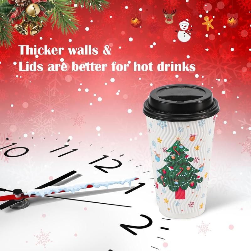 100 Count Christmas Paper Cups, Xmas Disposable coffee Cups Snowflake Santa Snowman Elk Christmas Cups, 16 oz Disposable Christmas Cups for Daily Use Holiday Party(16oz 100Count)