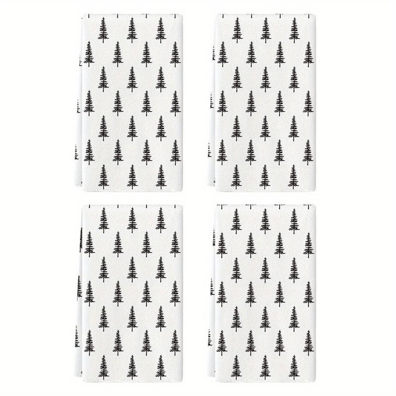 Black White Xmas Trees Christmas Kitchen Towels Dish Towels, 18x26 Inch Daily Seasonal Winter Room Funky Home Decoration Hand Towels Set of 2 3 4