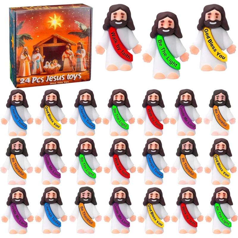 24 Pcs Jesus Toys Original Design Mini Rubber Little Jesus Figurine to Hide and Seek Religious Party Favors Sunday School Craft Baptism Gifts for Kids Boys Girls Christmas Stocking Stuffers