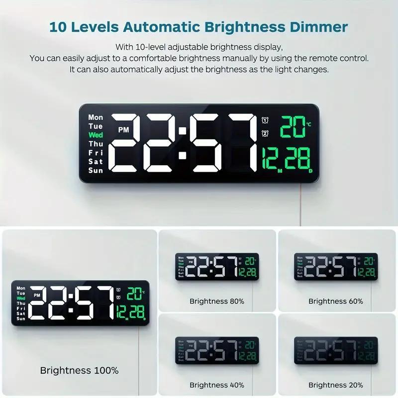 Digital Wall Clock without Battery, 1 Count Battery Powered LED Dual Alarm Clock with Temperature Display, Home Decor for Living Room Bedroom