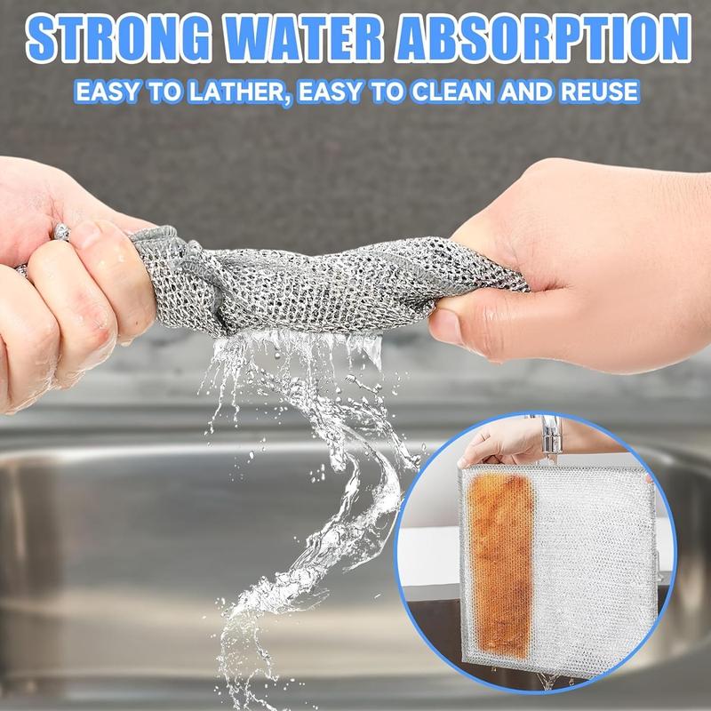 Kitchen Cleaning Cloth (20pcs), Double-deck Polyester Fiber, Non-stick Quick-dry Mesh Scrubber, Easy To Clean & Reusable Cleaning Cloth for Pots & Stovetops