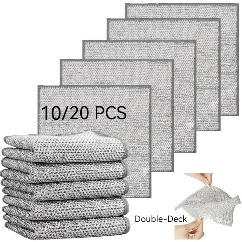 Kitchen Cleaning Cloth (20pcs), Double-deck Polyester Fiber, Non-stick Quick-dry Mesh Scrubber, Easy To Clean & Reusable Cleaning Cloth for Pots & Stovetops