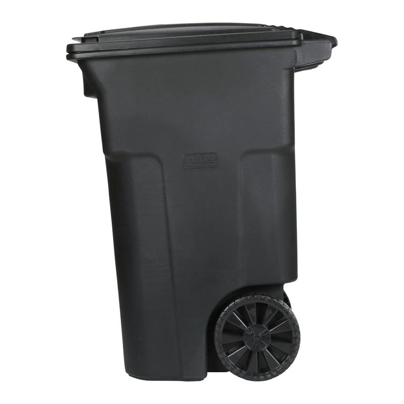 Toter 64 gallon black garbage can with wheels and lid