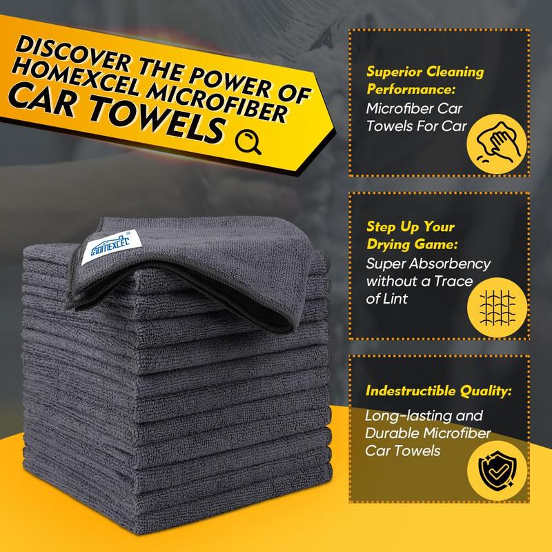 Grey Microfiber Cleaning Cloths 12 Pack, 12.5 x 12.5 inch Microfiber Towel for Cars, Ultra Absorbent Car Washing Cloth, Lint Free Streak Free Cleaning Rags for Car, Kitchen, and Window