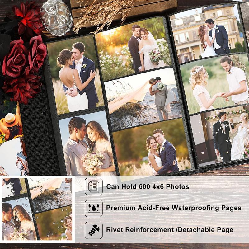 Wedding Photo Album 4x6 600 Pocket Photos Slip in, Linen Cover Large Capacity Newlywed Marriage Window Album Hold 600 Horizontal Vertical Photos (Mr & Mrs, White)