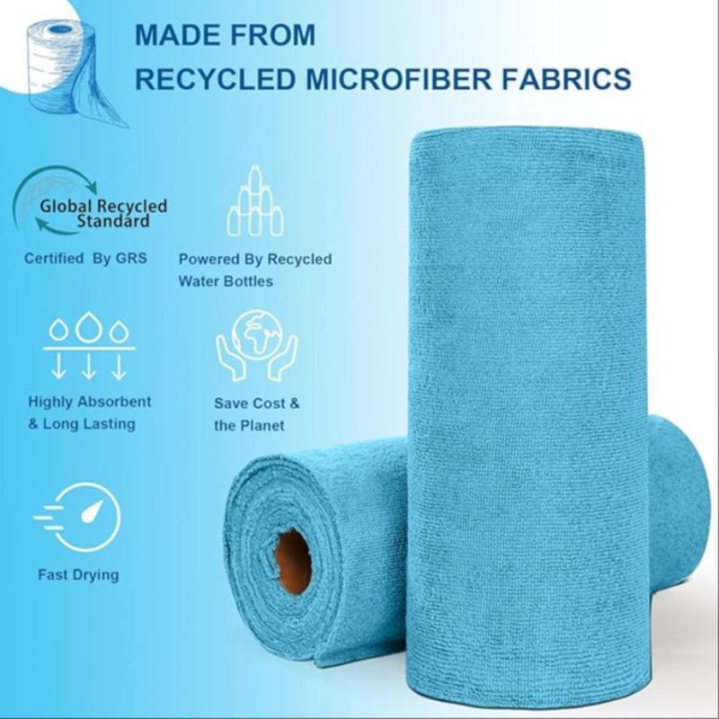 Reusable Towel, 50pcs Washable Tear Away Microfiber Roll, Eco Friendly Absorbent Paperless Paper Towel for Home Kitchen Bathroom Car Dormitory