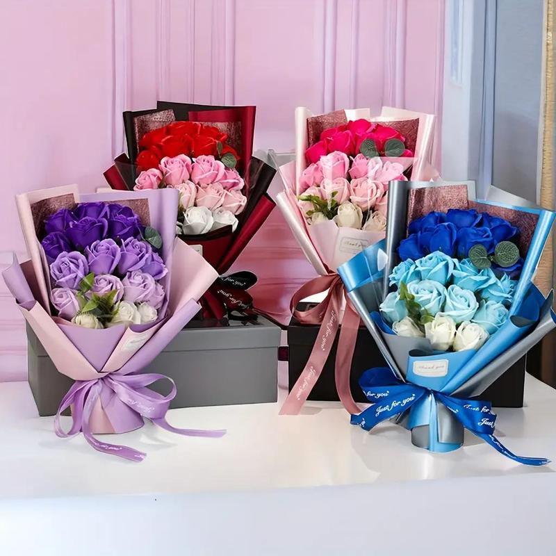 Creative Artificial Flower Bouquet with Gift Box Decorative Anniversary Wedding Romantic Decorations