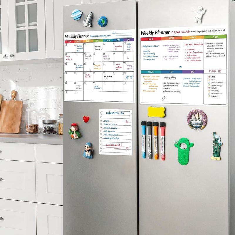 Dry Erase Magnetic Calendar for Refrigerator, 3 Pack- Monthly & Weekly & Daily Planner Magnet Whiteboard for Fridge Wall Door - Shopping, Meal Menu, To Do List, Family Schedule Planning Board, 14