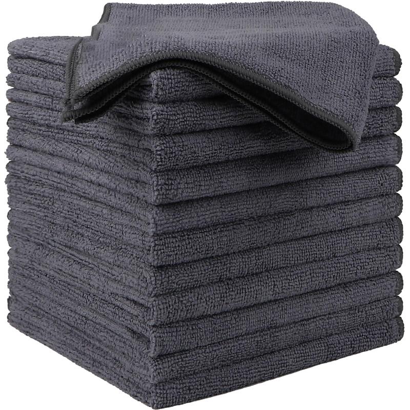 Grey Microfiber Cleaning Cloths 12 Pack, 12.5 x 12.5 inch Microfiber Towel for Cars, Ultra Absorbent Car Washing Cloth, Lint Free Streak Free Cleaning Rags for Car, Kitchen, and Window