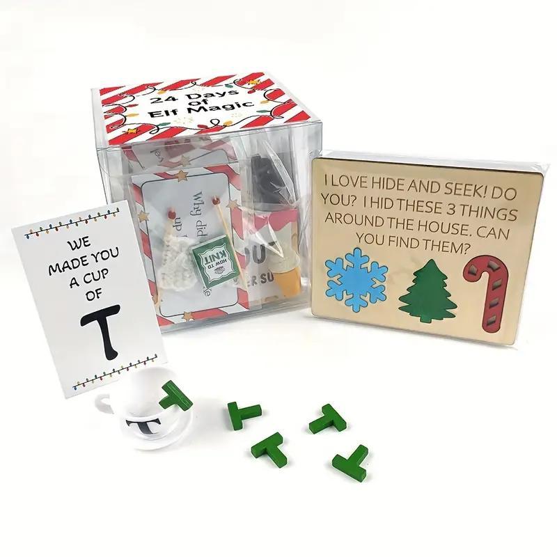 24 Days Elf Magic Themed Gift Set, 1 Set Christmas Countdown Calendar Gift Set, Holiday Hide and Seek Game Props, Party Gift Supplies