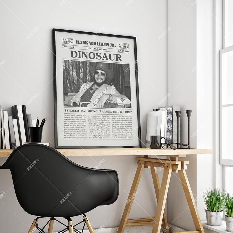 TECH Hank Williams Jr. Retro Newspaper Print, Dinosaur Poster No Frame, Lyrics Print, Hank Williams Jr. Poster, Habits Old And New Poster