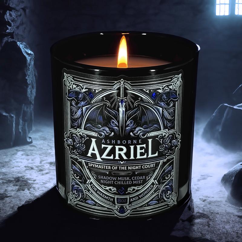 Azriel - ACOTAR inspired 8oz Scented Candle - Shadow Musk, Cedar, Night-Chilled Mist - Natural Coconut Wax - 35 h Burn Time - Premium Foil Label