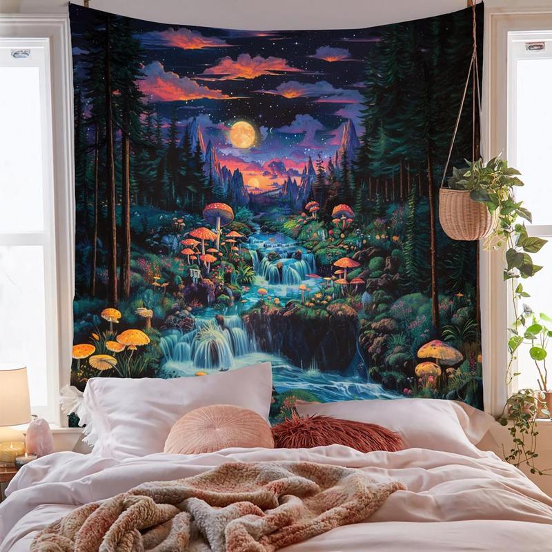 Forest & Mushroom Pattern Tapestry, Multi-size Modern Art Exquisite Hanging Blanket, Wall Hanging Decor for Home Living Room Bedroom Office Dormitory