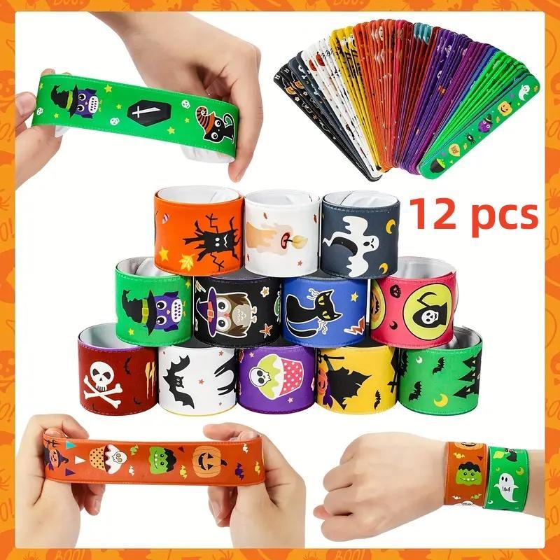 Christmas Random Color Holiday Themed Slap Bracelet, 12pcs set Cute Cartoon Pattern Slap Bracelet, Party Gift for Kids, Gift Bag Filler