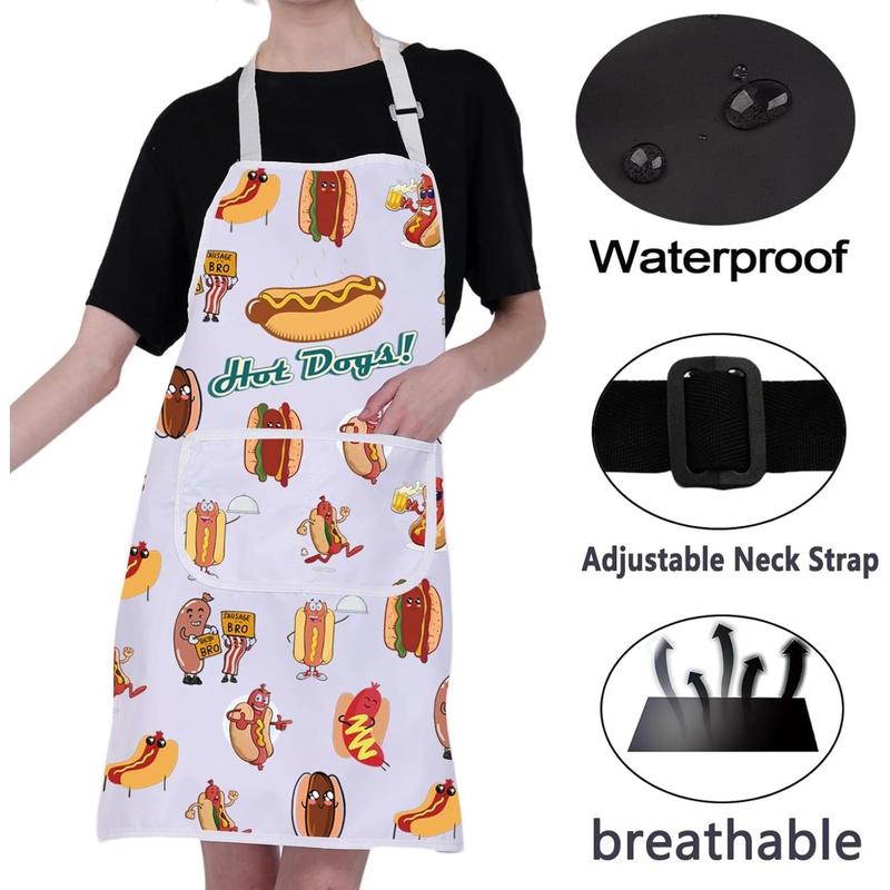 Hot Dog Apron with Pockets Hot Dog Lover Gifts Funny Hot Dog Chef Apron Kitchen Cooking Fast Food Aprons for Women Men