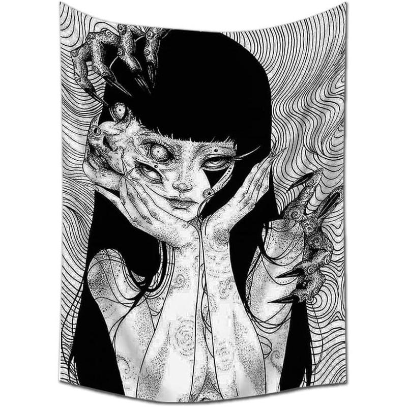 Canvas Anime Tomie Revenge Junji Ito Tapestry, Hanging Dorm Party Backdrop Decorations Home Decorations for Living Room Bedroom(60 x 40 in)