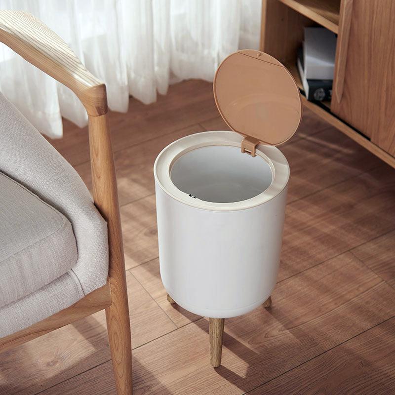 Wood Grain Trash Can, 1 Count Modern Press Type Trash Can, Multifunctional Trash Can for Bathroom, Office, Living Room