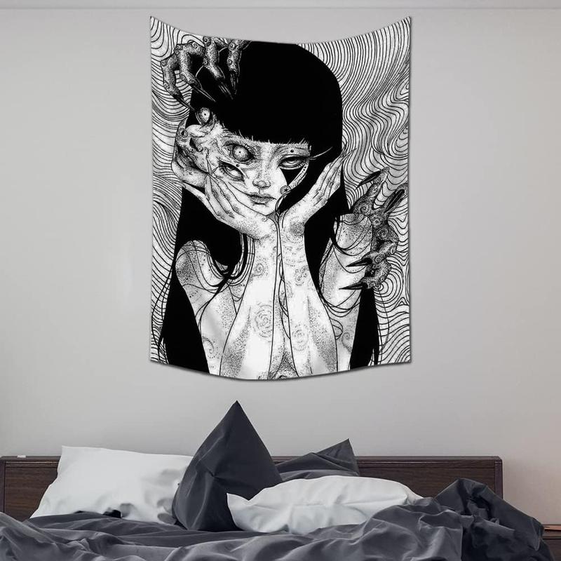 Canvas Anime Tomie Revenge Junji Ito Tapestry, Hanging Dorm Party Backdrop Decorations Home Decorations for Living Room Bedroom(60 x 40 in)