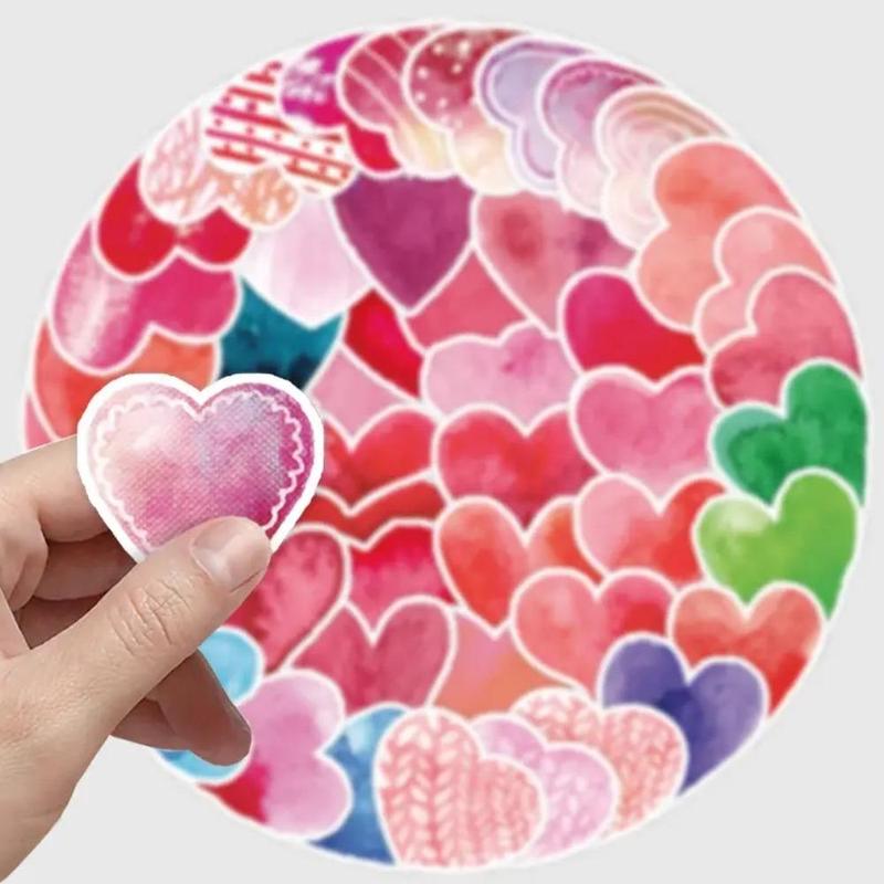 Heart Pattern Decorative Sticker, 50pcs Waterproof Decoration Sticker for Laptop, Guitar, Water Bottle & Skateboard & Scrapbook