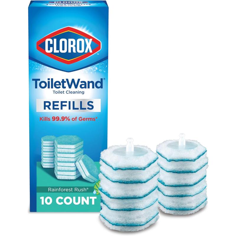 Clorox Toiletwand, Disinfecting Wand Refill Heads - Rainforest Rush, 10 Count (Package May Vary) Bowl Brush Cleaner Cleaning Household Pad