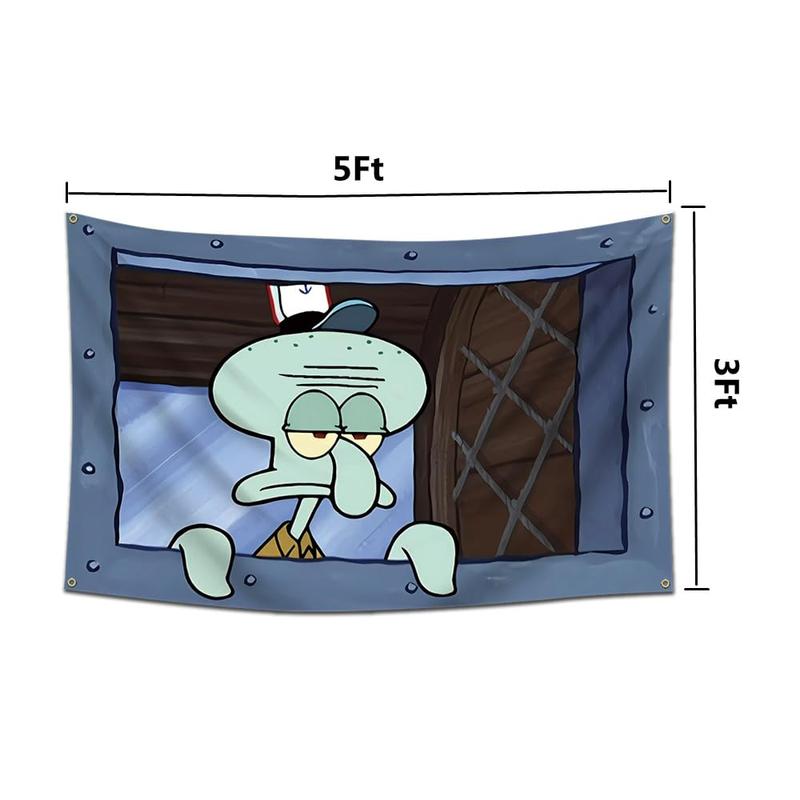 Funny Squidward Tapestry for Bedroom, Funny Squidward Cartoon Tapestries Flag Wall Hanging Tapestry Home Decor Tapestry for Bedroom College Dorm Window Designs Art Wall Tapestry Flag