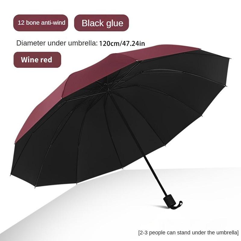 Large Solid Color Folding Umbrella, 1 Count Manual Umbrella with Storage Bag, Durable Compact Umbrella for Men & Women & Family