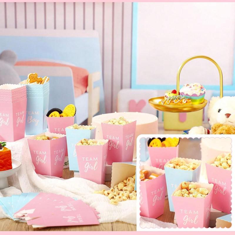 Gender Reveal Paper Popcorn Boxes, 20pcs set Mini Popcorn Candy Favor Treat Boxes, Team Boy Girl Paper Popcorn Boxes for Baby Shower Gender Reveal Party