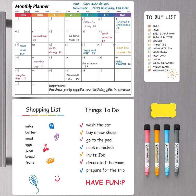 Dry Erase Magnetic Calendar for Refrigerator, 3 Pack- Monthly & Weekly & Daily Planner Magnet Whiteboard for Fridge Wall Door - Shopping, Meal Menu, To Do List, Family Schedule Planning Board, 14