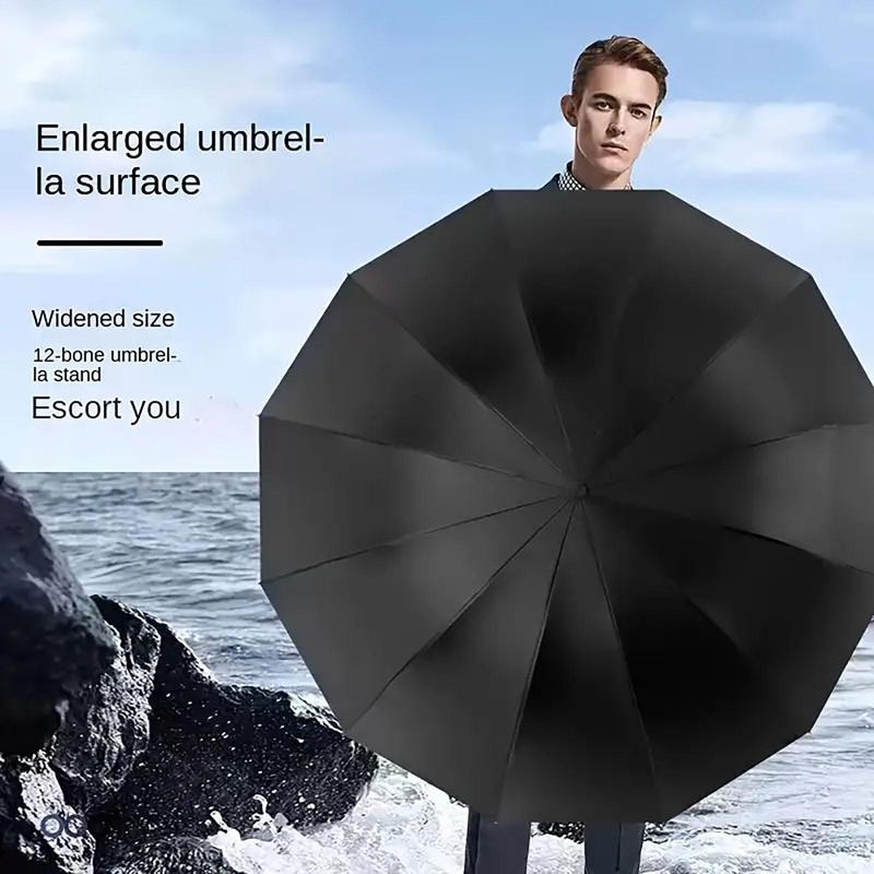 Large Solid Color Folding Umbrella, 1 Count Manual Umbrella with Storage Bag, Durable Compact Umbrella for Men & Women & Family