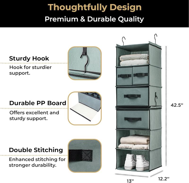 SMIRLY Hanging Closet Storage Organizer 6-Tier Separable Hanging Shelf with Drawers